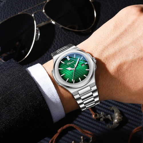Gosasa - Orologio da uomo alla moda, in acciaio inox, movimento al quarzo, luminoso, impermeabile, con display analogico
