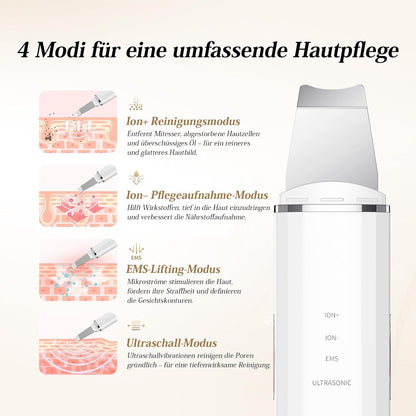 Pulizia Viso Ultrasuoni, ANLAN Skin Scrubber Professionale Per Pulizia Profonda la Viso Peeling e Cura,4 Modalità Rimozione di Comedone Punti Neri Rimozione, USB Ricaricabile